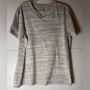 Public Opinion Gray Cotton Leisure Striped Short Sleeve Shirt‎ Size Large